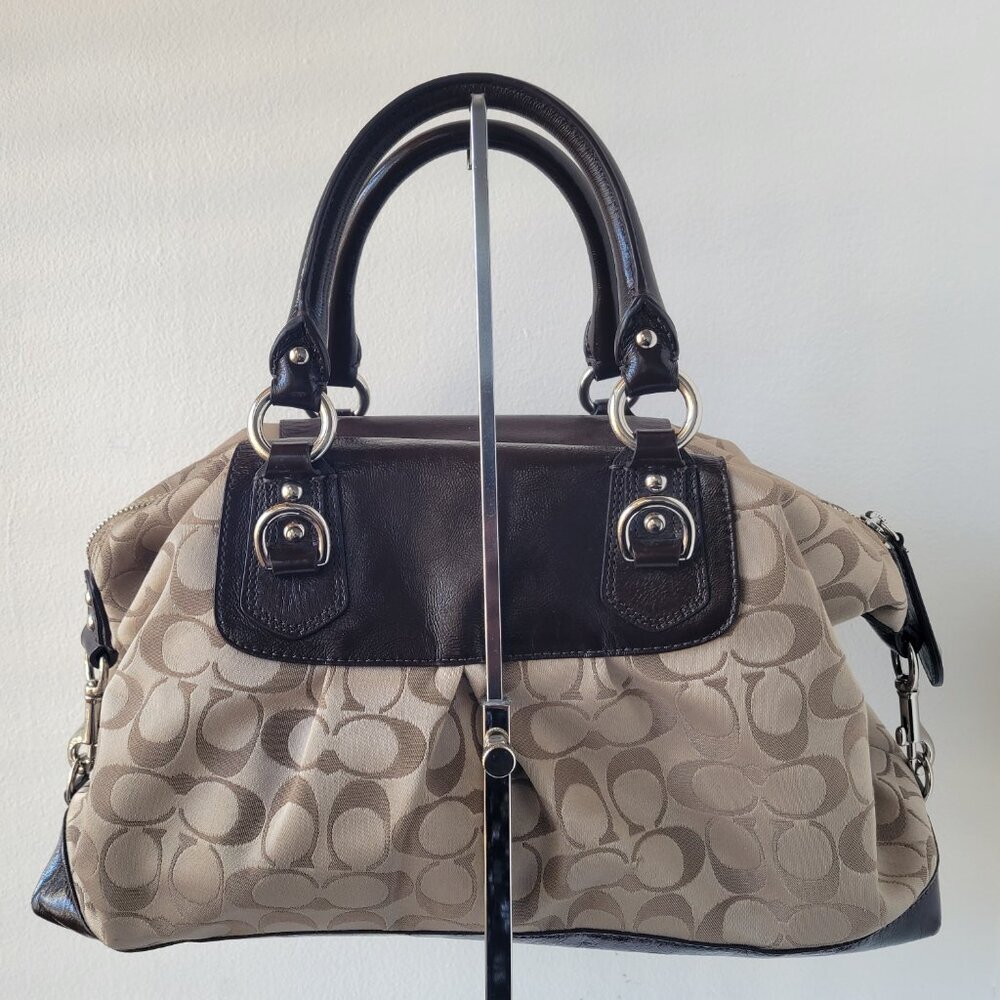 Coach Ashley Signature Sateen Brown/Khaki Satchel Handbag - Picture 3 of 16